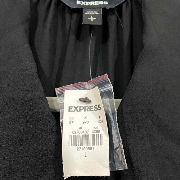 Express Tie Neck Black Long Sleeves Button Up Shirt Women's Size Large - Picture 7 of 9